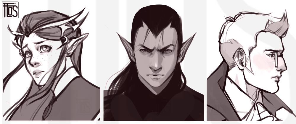 (Vox Machina Fanart) : Sketches of Keyleth, Vax'Ildan, Percy